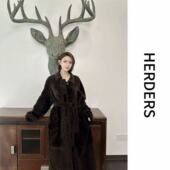 HERDERS 40580 系带皮毛一体 长款 小翻领纽扣款