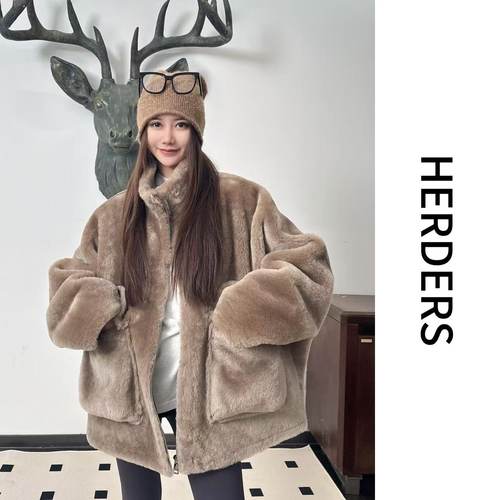 HERDERS 短款立领拉链款皮毛一体外套 52088