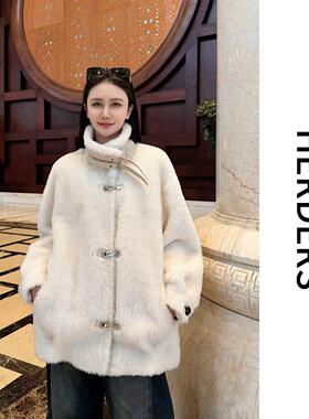 HERDERS  “高奢拉斐系列”中长款翻领皮毛一体外套 52672/52708