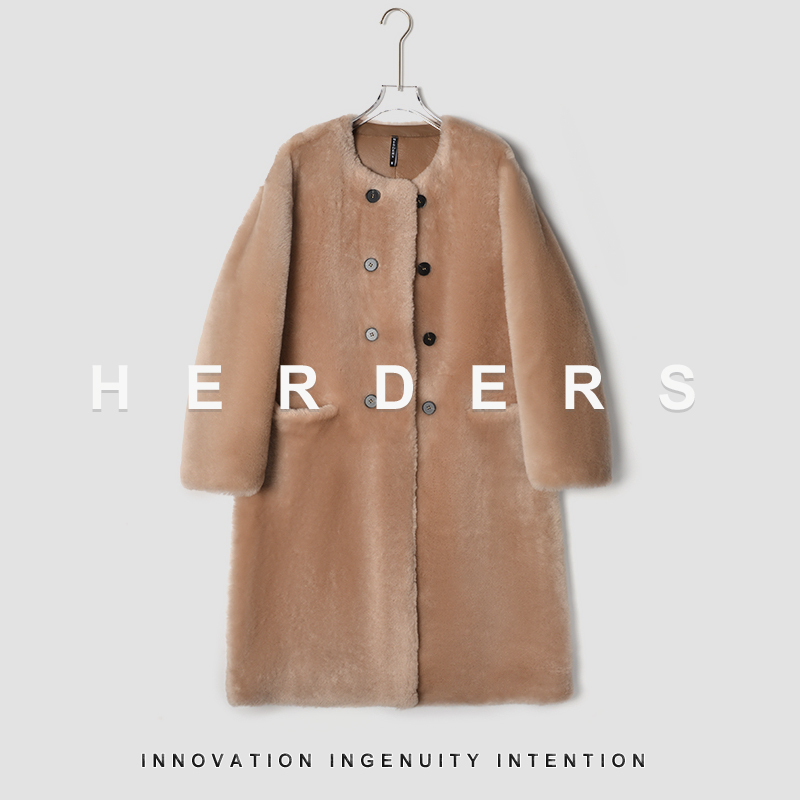 HERDERS“小软羊系列” (白雪女神）圆领双排扣皮毛一体 40603