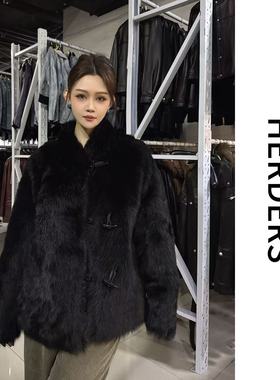 HERDERS 短款牛角扣直毛托斯卡纳皮草外套 52381