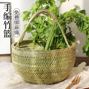 圆篮子手工竹编竹篮子织手提菜篮鸡蛋篮水果收纳竹筐竹编竹器