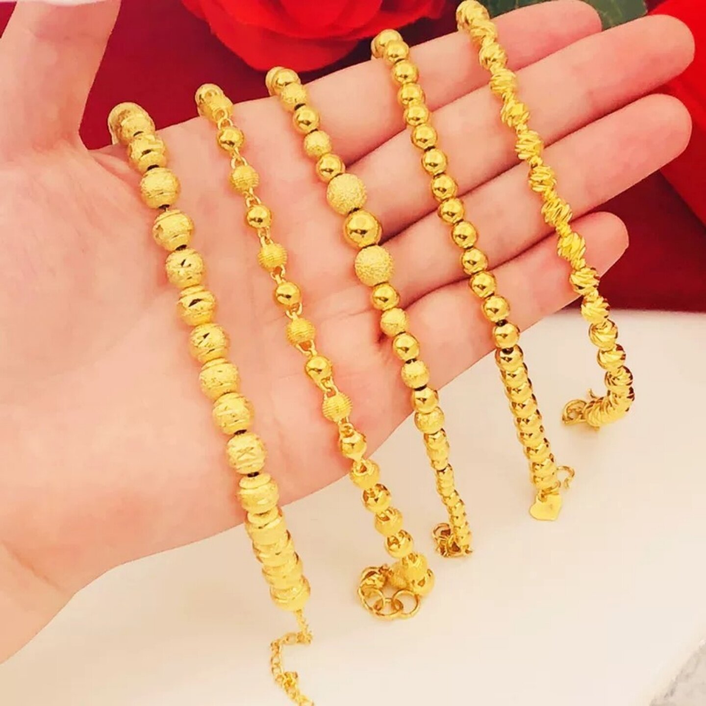 立大福越南沙金圆珠手链
