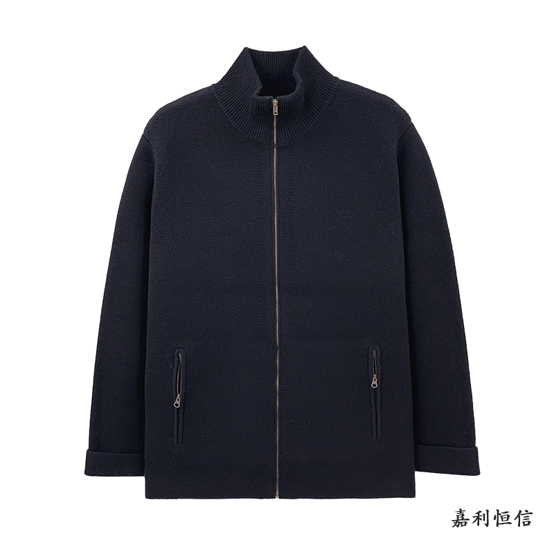 【匠心工艺】商务休闲男式纯山羊绒拉链立领开衫