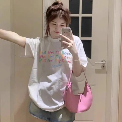 2025夏季新款韩版短袖T恤女美式复古慵懒风休闲百搭白色上衣潮ins