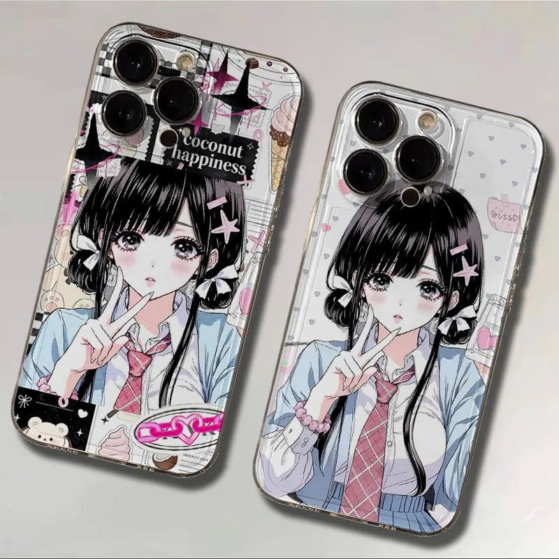 比耶少女适用OPPOA9x手机壳oppo透明a57日系古早风a5/2/3pro动漫a11x二次元萌A93/92S/96 a55/72/32/31/8套7X - 实物图