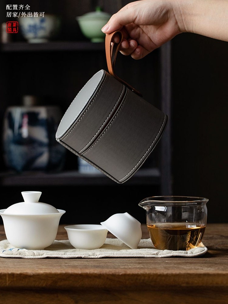 罗德梅科快客杯素烧羊脂玉瓷盖碗便携式户外旅行茶具套装一壶二杯