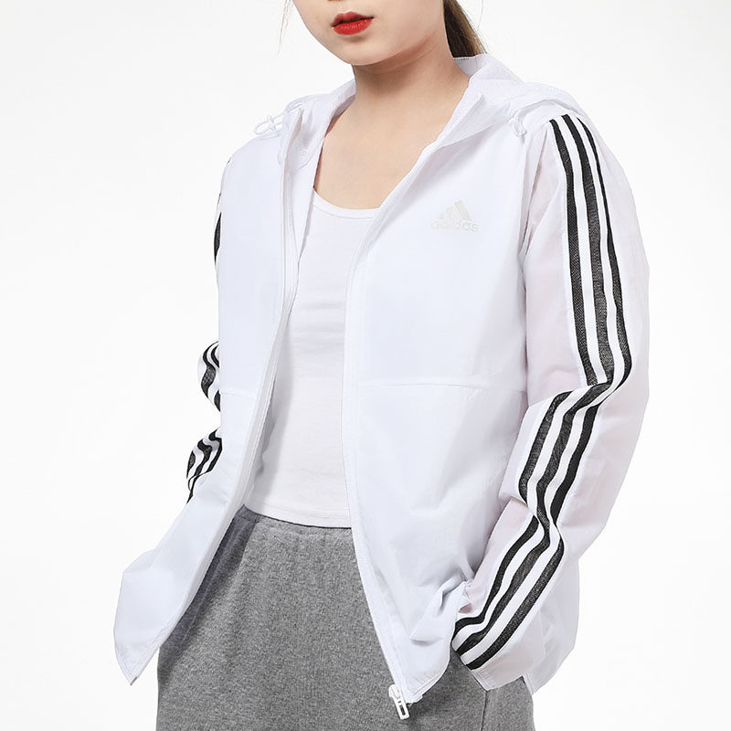 阿迪达斯白色外套女子上衣2024夏季新款休闲运动服宽松夹克潮