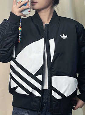 阿迪达斯三叶草棉服男女2025冬新款复古宽松运动立领棒球服JL8380