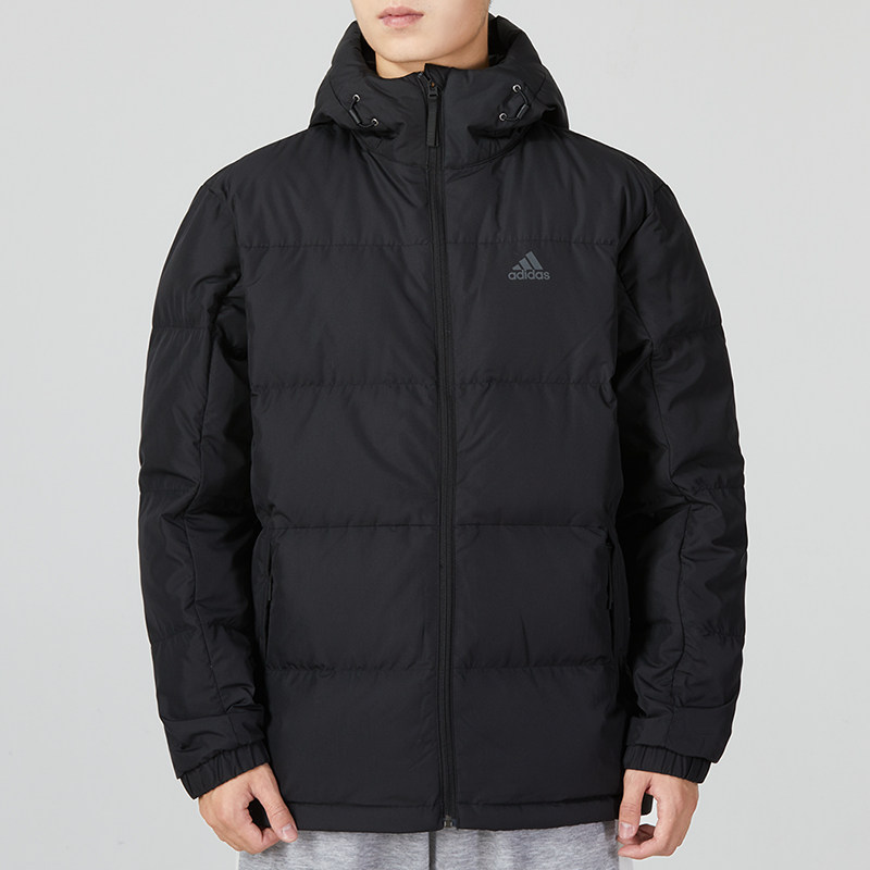 阿迪达斯羽绒服女款官网23新款连帽中长款宽松鸭绒保暖面包服