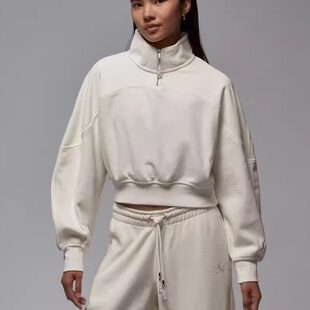 NIKE耐克JORDAN女子宽松加绒冬新款短款拼接半拉链卫衣HV0327-133