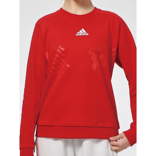 阿迪达斯红色卫衣女2024夏新款圆领本命年套头衫新年运动服GP0708