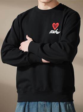 nike耐克男子卫裤厚棉T2025新款休闲宽松圆领印花套头衫IB8233-01