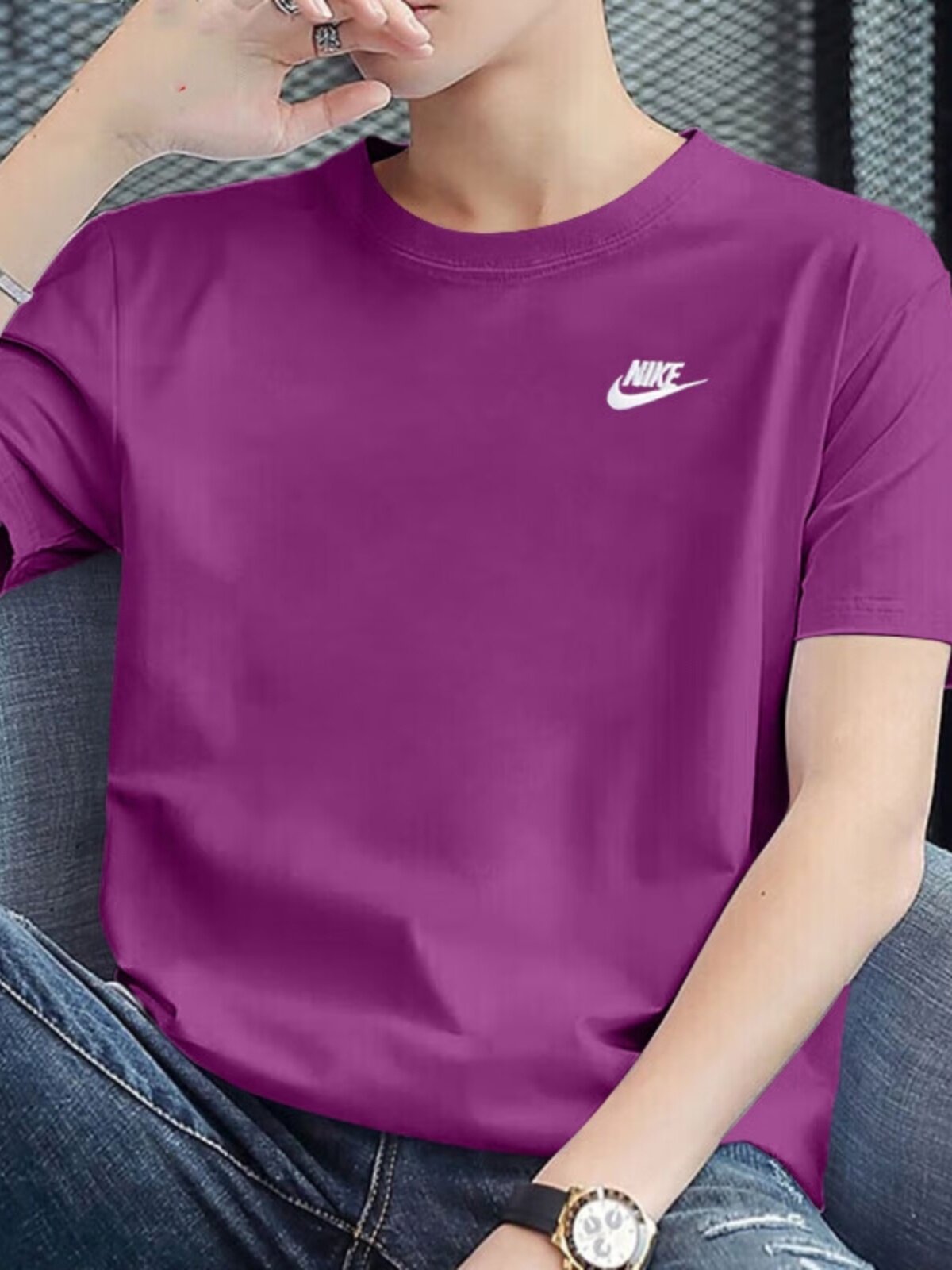 nike耐克正品紫色纯棉短袖男新款透气运动t恤宽松休闲半袖ar4999