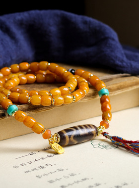 原创藏式骨头桶珠多圈手链 文玩两眼天珠民族风手串项链