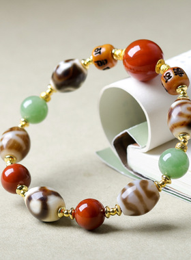 原创藏式多宝天珠手链 文玩骨头南红玛瑙中式国风手串