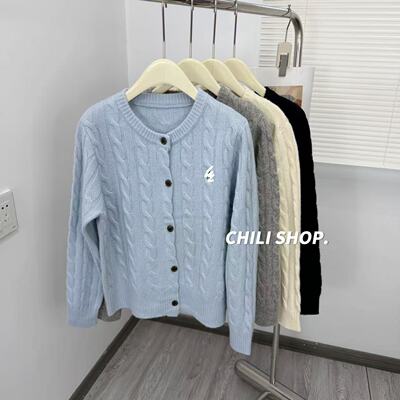 【英英Chili】圆领加厚 极简老钱风麻花全毛休闲针织开衫PL 09.15