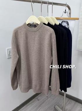 【英英Chili】简约圆领男士百搭100全羊毛针织毛衣HM 01.08