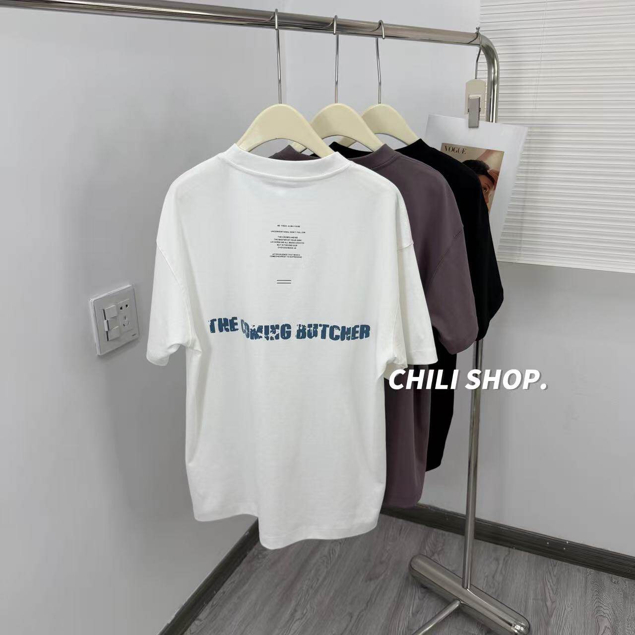【英英Chili】潮牌男士字母简约宽松阔版棉T恤THE 05.22