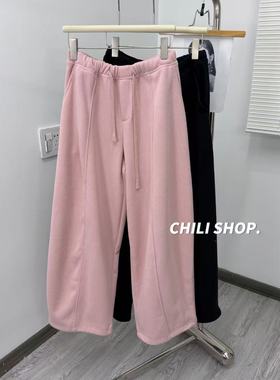 【英英Chili】韩系无腰风极简松紧腰加绒宽松阔腿卫裤C 12.06