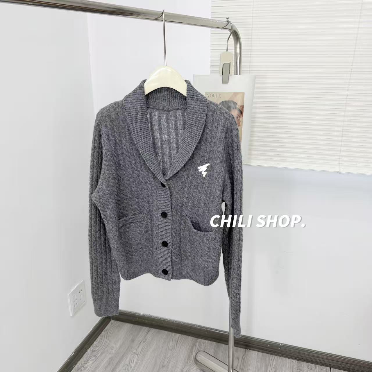 【英英Chili】翻领欧货简约设计师款麻花全毛针织开衫PL 08.29