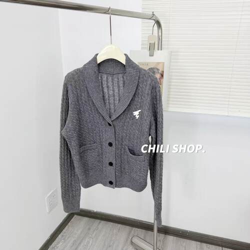 【英英Chili】翻领欧货简约设计师款麻花全毛针织开衫PL 08.29