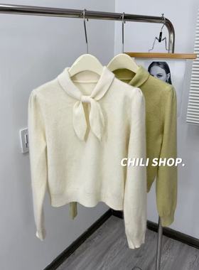 【英英Chili】简约韩系减龄兔耳朵泡泡袖羊毛设计针织毛衣 12.01
