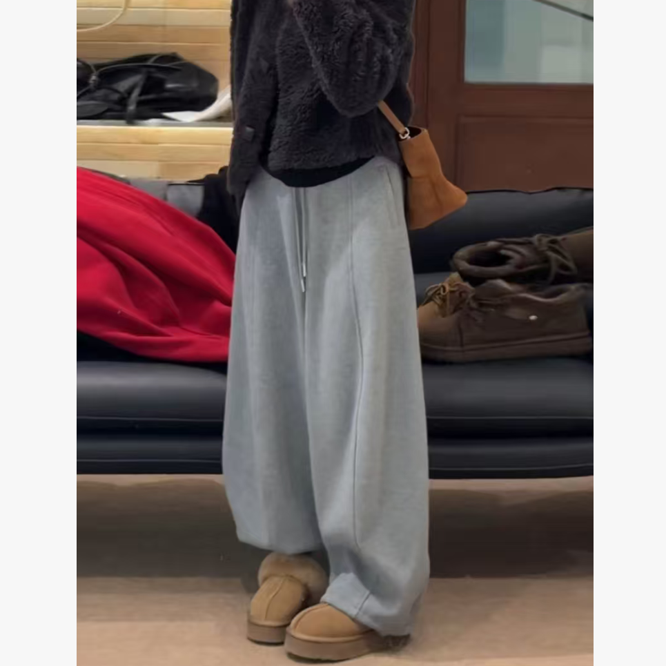 【英英Chili】韩系松紧腰休闲简约宽松垮垮阔腿卫裤A 11.28