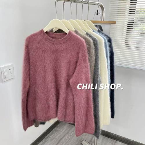 【英英Chili】圆领慵懒风高货山羊绒拉绒温柔简约针织毛衣 09.30