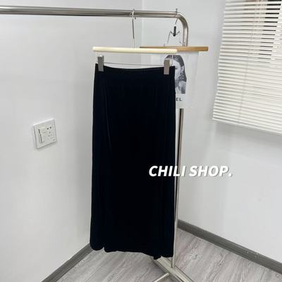 【英英Chili】韩系松紧腰百搭简约显瘦气质丝绒鱼尾裙M 09.29