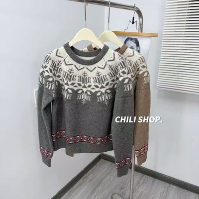 【英英Chili】雪花费尔岛复古风韩系浣熊羊毛针织毛衣 12.10