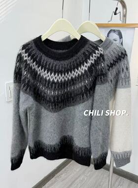 【英英Chili】山羊绒羊毛拉绒费尔岛复古风简约针织毛衣J 11.21
