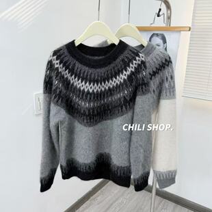 【英英Chili】山羊绒羊毛拉绒费尔岛复古风简约针织毛衣J 11.21