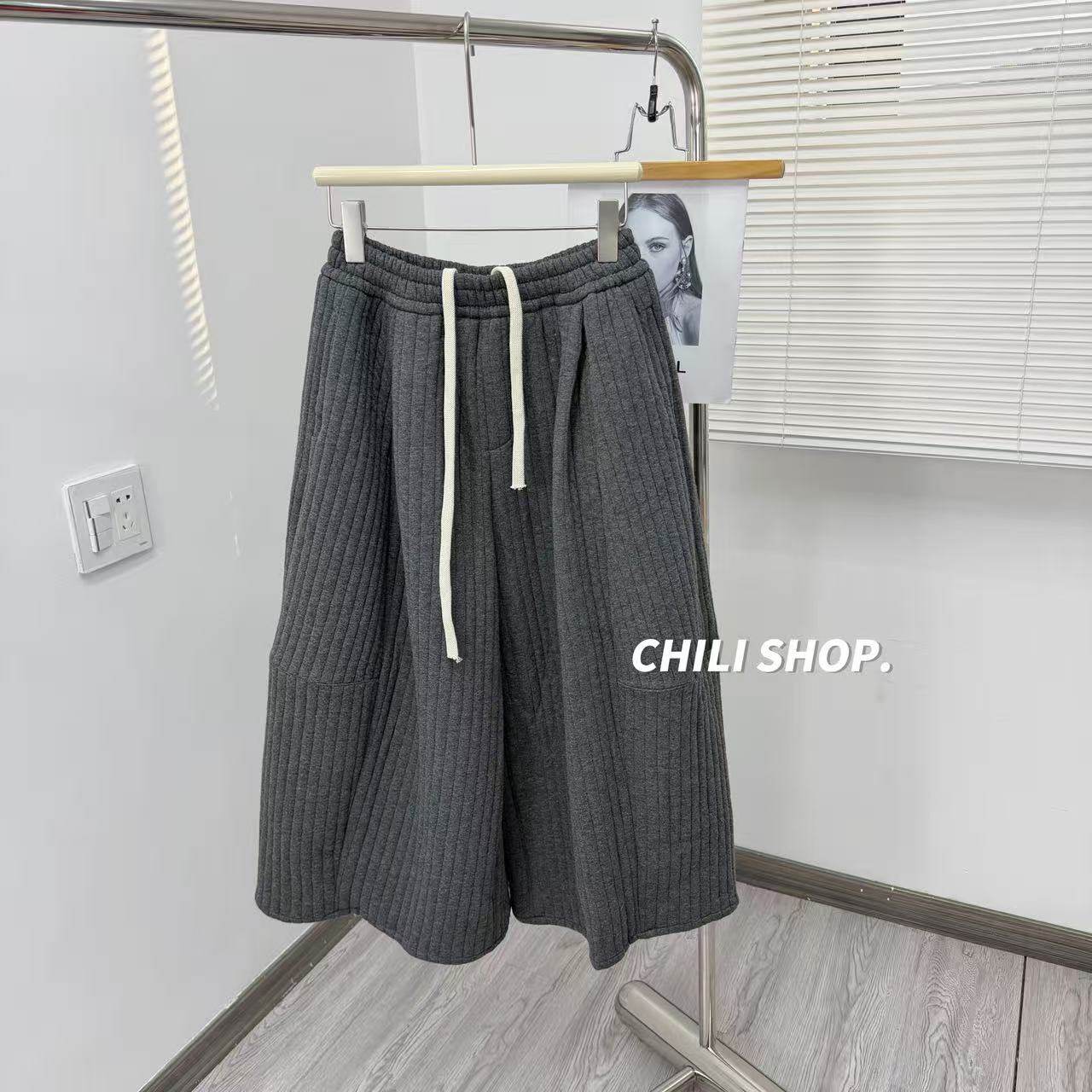 【英英Chili】日系极简慵懒风夹棉八分休闲松紧腰阔腿裤 12.26,女装/女士精品,毛针织衫,淘宝优惠券,粉丝福利购,淘宝优惠卷