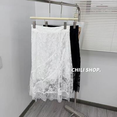 【英英Chili】蕾丝时髦气质韩系简约设计师款百搭七分半身裙05.03