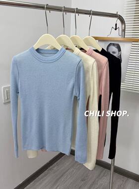 【英英Chili】极简小圆领韩系百搭100全羊毛针织毛衣打底TZ 01.03
