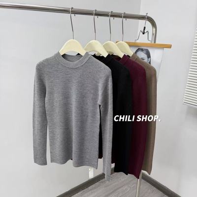 【英英Chili】德国扬子纱100全羊毛圆领修身针织打底毛衣 12.10