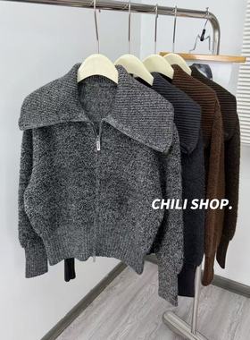 【英英Chili】大翻领圈圈100全羊毛欧货设计针织拉链毛衣 11.25