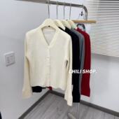 100全羊毛针织毛衣11.01 韩系气质V领设计师款 英英Chili 喇叭袖