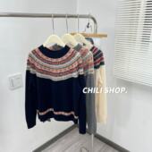 费尔岛风圆领无缝一体成衣100全羊毛针织毛衣 英英Chili 9.16