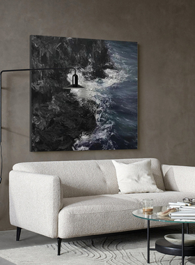 E painting手绘油画 《听海》侘寂风样板间客厅设计师风景肌理画