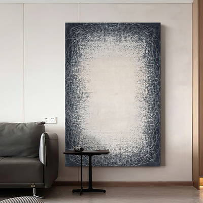 E painting手绘油画＜极光＞后现代极简客厅侘寂手工黑白玄关挂画