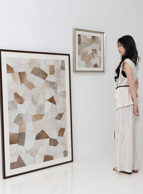 颐画原创真牛皮画《有度》澳洲进口奶牛皮 中古风客厅玄关抽象画