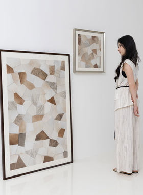 颐画原创真牛皮画《有度》澳洲进口奶牛皮 中古风客厅玄关抽象画