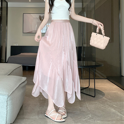 BBeginning 粉色高腰a字半身裙女小个子温柔显瘦鱼尾裙长款裙子夏