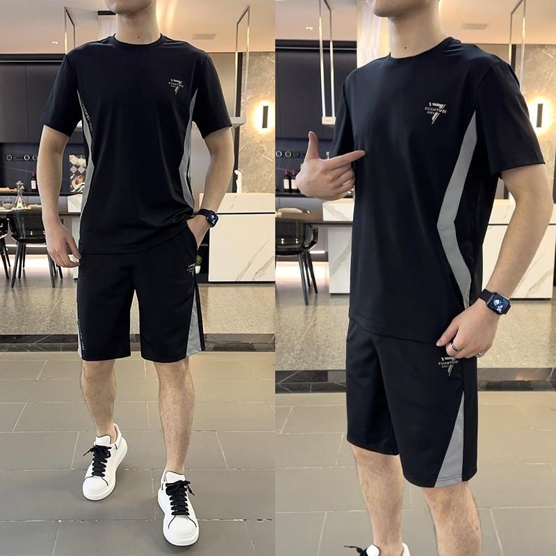 高端健身跑步运动套装男士2025新款夏季晨跑骑行速干服两件套男装