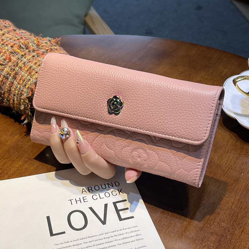 聚财真皮长夹牛皮钱包女生高颜值女士2023新款高端精致卡包大容量