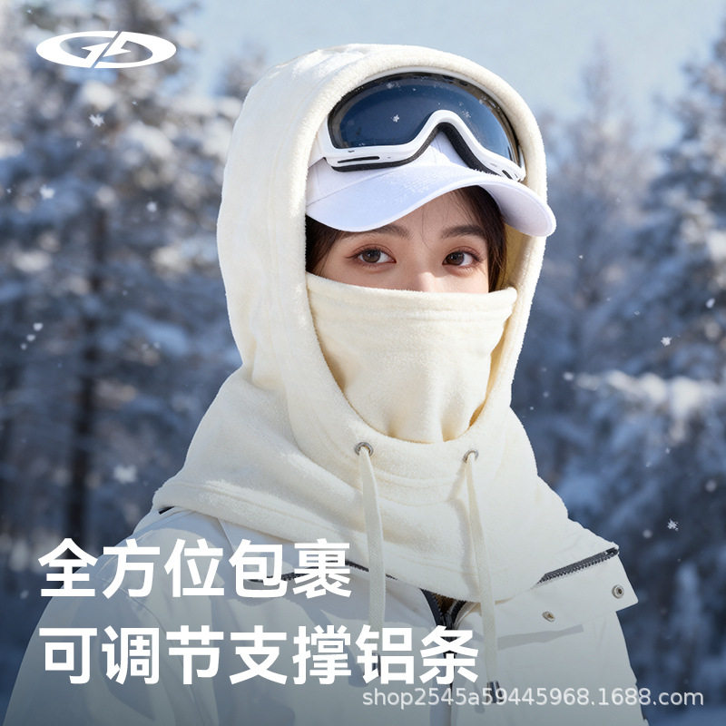 东北防风头盔套帽子摇粒绒运动搭配冬加绒厚滑雪面罩防风套头帽