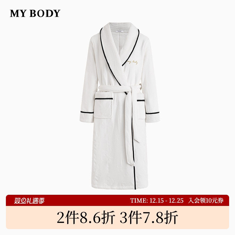 商场同款MYBODY冬季新款睡袍气质青果领柔软澳毛绒暖暖系带浴袍