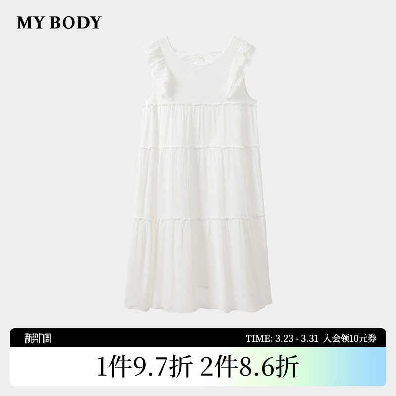 商场同款MYBODY26春季新款睡裙甜美蝴蝶结宽松蛋糕裙纯棉家居